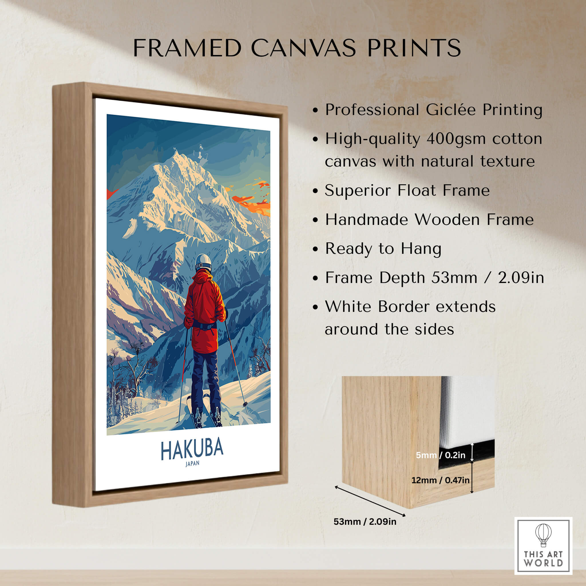 Hakuba Wall Art Print Japan framed canvas print showcasing stunning mountain landscape and professional giclée printing quality.