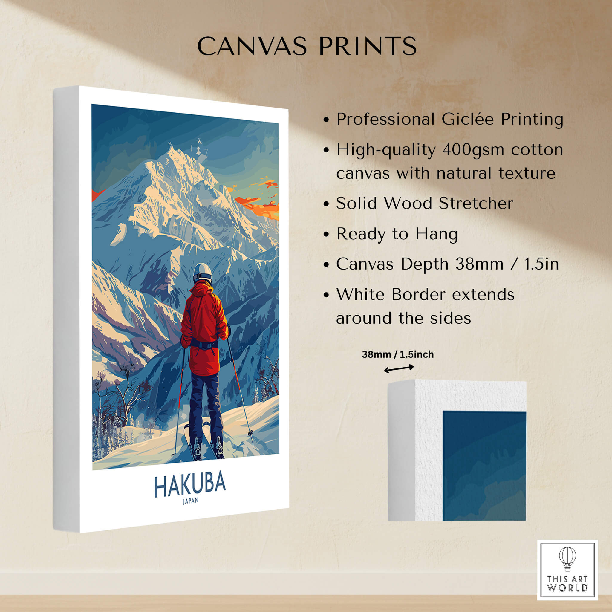 Hakuba Wall Art Print Japan featuring high-quality canvas prints ready to hang, showcasing stunning mountain landscapes.