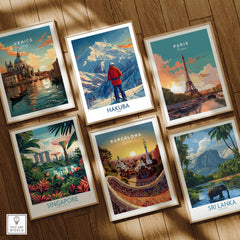 Hakuba Wall Art Print Japan among travel posters from Venice, Paris, Singapore, Barcelona, and Sri Lanka.