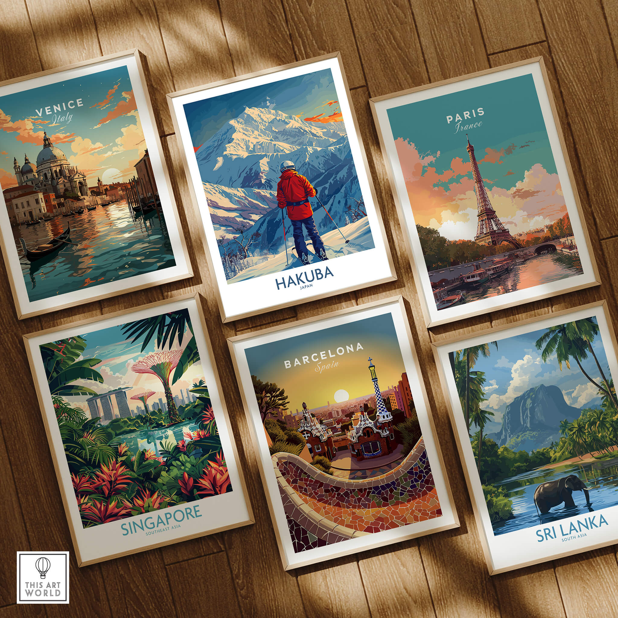 Hakuba Wall Art Print Japan among travel posters from Venice, Paris, Singapore, Barcelona, and Sri Lanka.