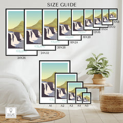 Iceland Kirkjufell travel poster size guide for wall art, available in multiple dimensions
