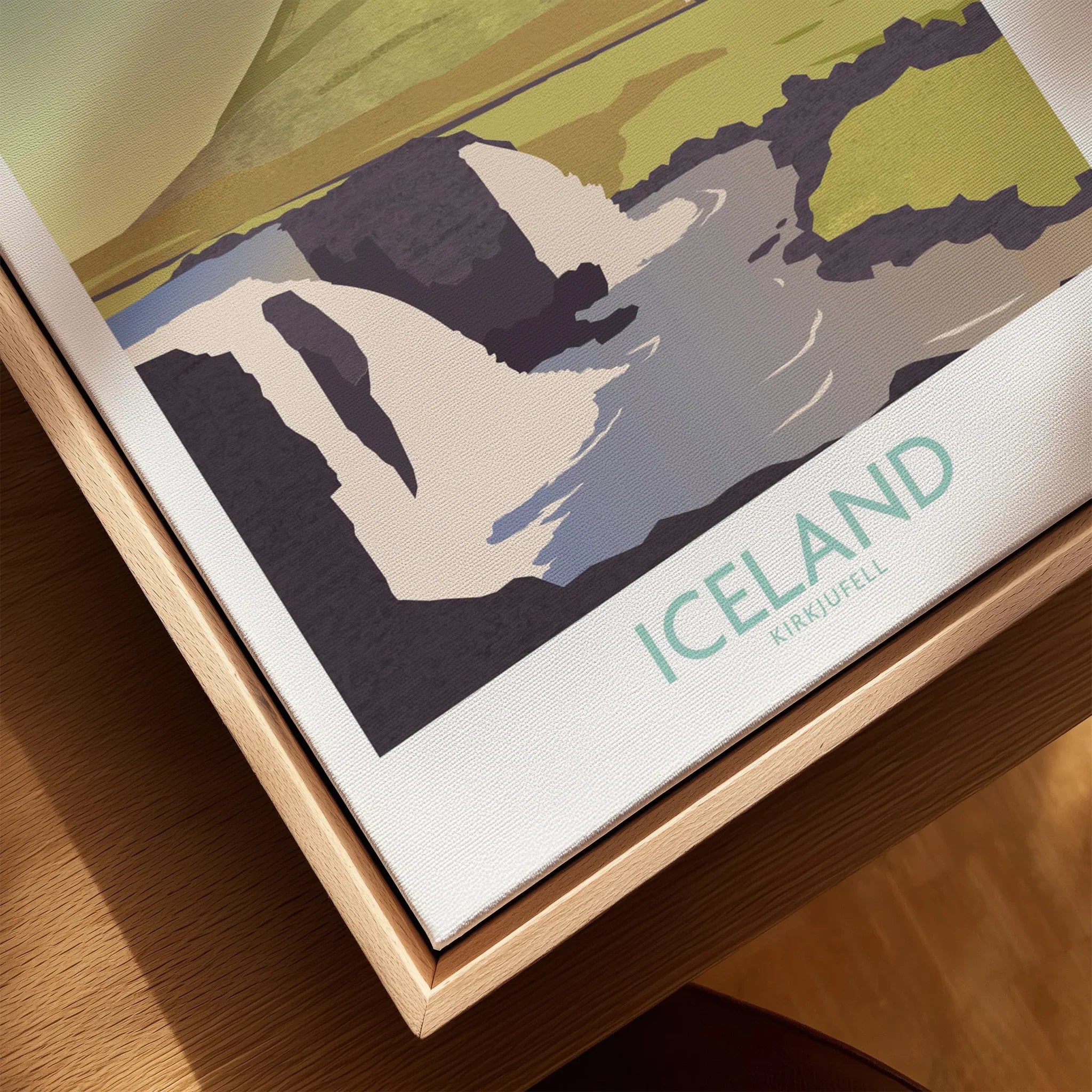 Iceland Kirkjufell travel poster wall art print on canvas with wooden frame