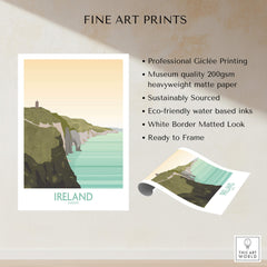 Ireland Print Travel Poster featuring the Cliffs of Moher in a stunning fine art print.