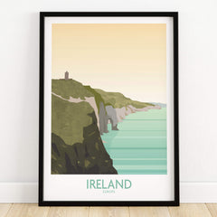 Ireland Print Travel Poster showcasing the Cliffs of Moher with stunning ocean views and serene colors.