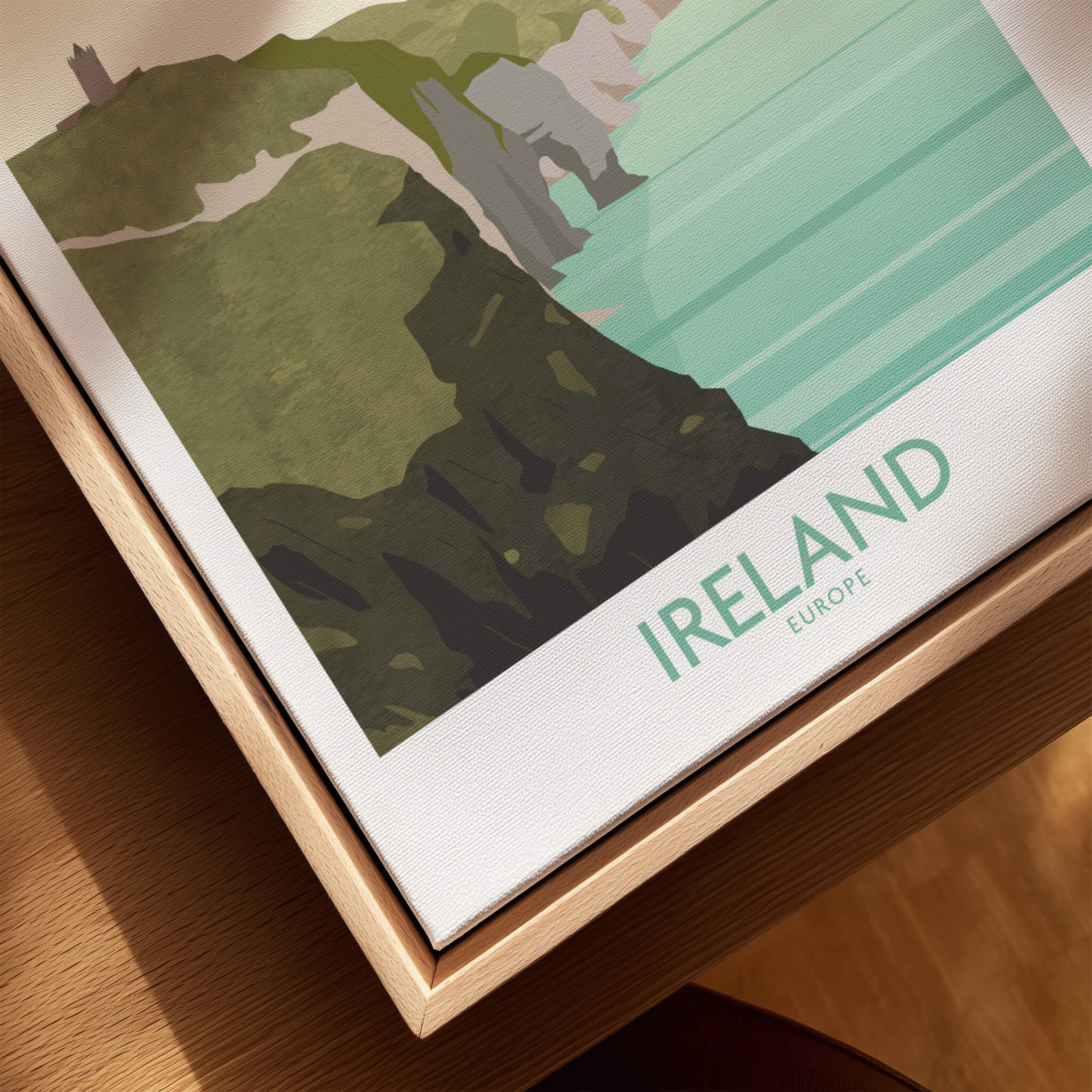 Ireland Print Travel Poster showcasing the Cliffs of Moher and vibrant landscapes, perfect for wall art.