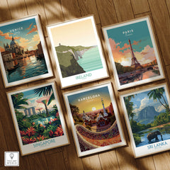 Ireland Print Travel Poster featuring breathtaking scenery from the Cliffs of Moher, part of a travel art collection.