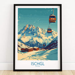 Ischgl Ski Poster featuring a beautiful winter landscape with ski lifts and mountains in Austria.