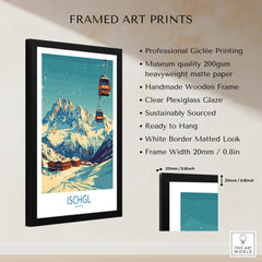 Ischgl Ski Poster framed art print showcasing a stunning ski resort design with a wooden frame and professional giclée printing.