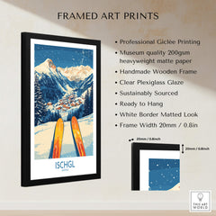 Ischgl Ski Wall Art Poster featuring framed art prints with climbers on snowy mountains.