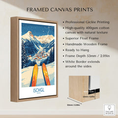 Ischgl Ski Wall Art Poster showcasing a stunning winter scene with skis and snow-covered mountains.