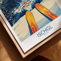 Ischgl Ski Wall Art Poster featuring colorful skis and mountain scenery in Austria