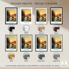 Isle Royale moose travel poster wall art shown with eight frame colour options.