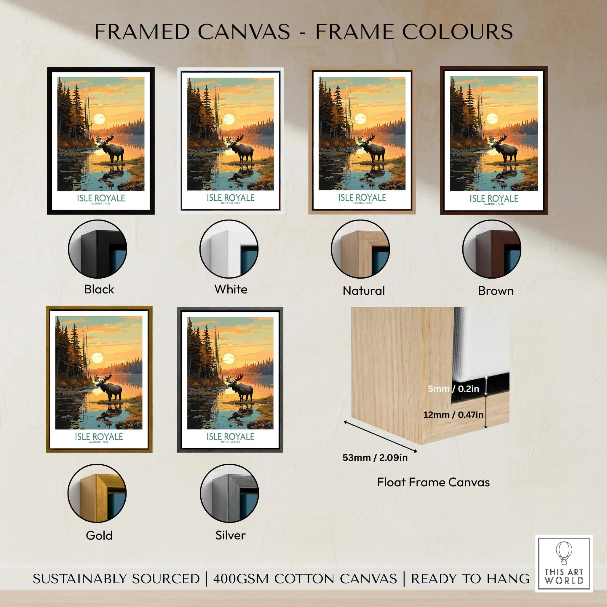 Isle Royale National Park moose art print with six float frame color options for home decor