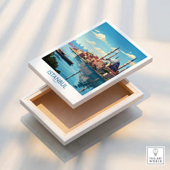 Istanbul Turkey travel poster canvas art with skyline and mosque, perfect for home wall decor
