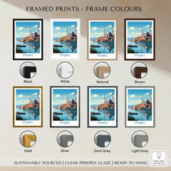 Istanbul travel poster in 8 frame colors: black, white, natural, brown, gold, silver, dark grey, light grey