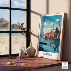 Istanbul Turkey travel poster with mosque skyline, perfect for home wall art decor