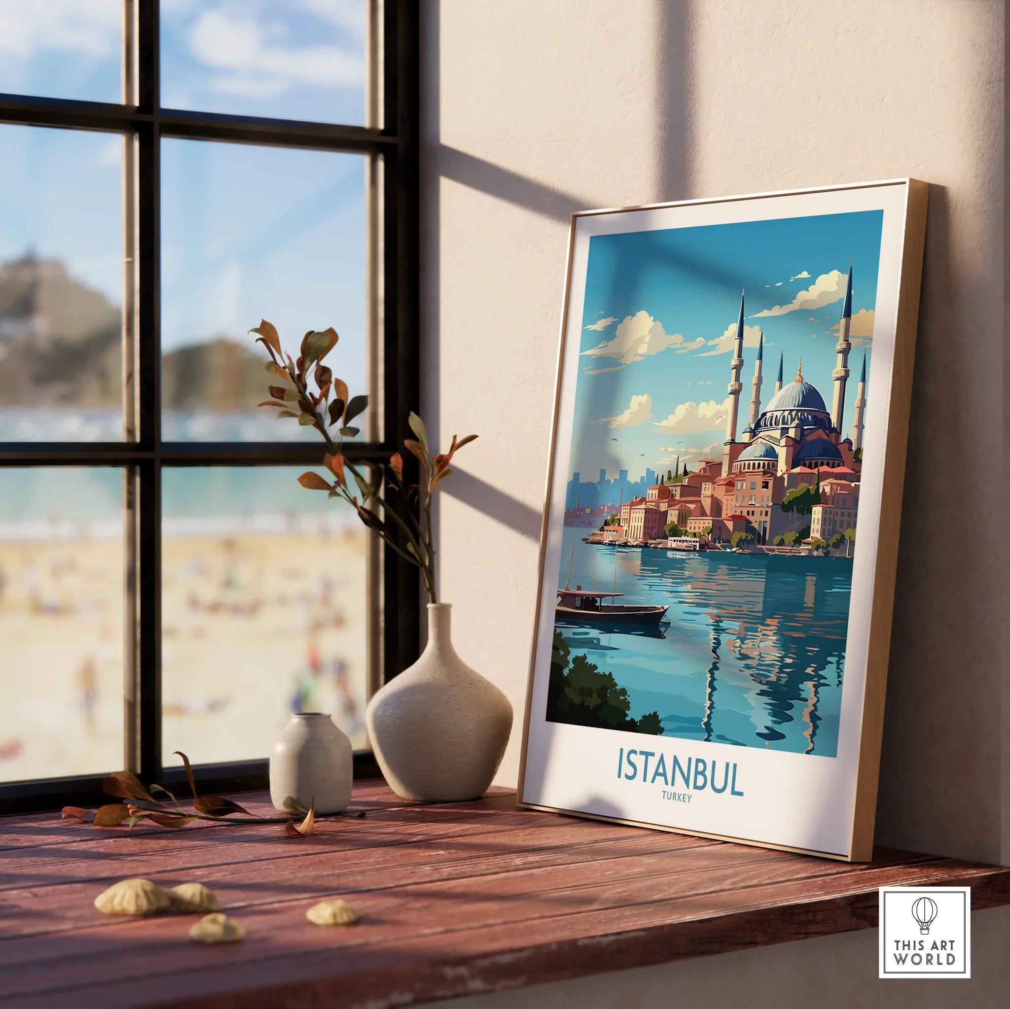 Istanbul Turkey travel poster with mosque skyline, perfect for home wall art decor