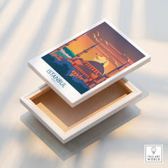 Istanbul Turkey travel poster canvas art with sunset skyline, perfect for home decor wall art