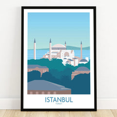 Istanbul Turkey travel poster art print with Hagia Sophia skyline, perfect for home wall decor