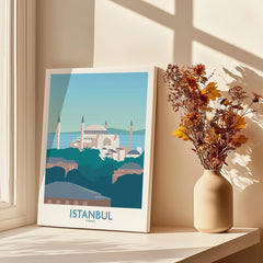 Istanbul Turkey travel poster print with skyline art, perfect for home wall decor near window