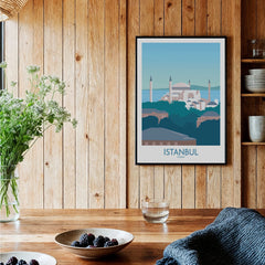 Istanbul Turkey travel poster print with Hagia Sophia skyline, perfect for home wall art decor