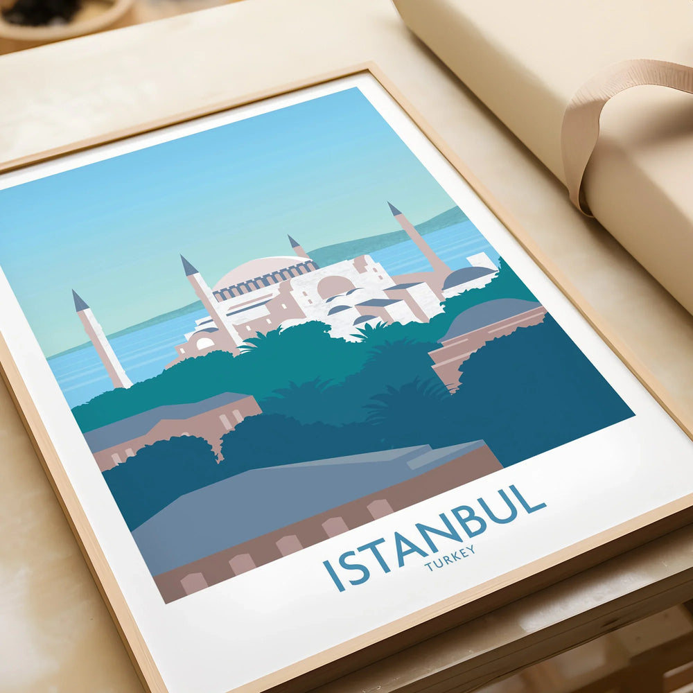 Istanbul Turkey travel poster print with Hagia Sophia skyline, perfect wall art for home decor