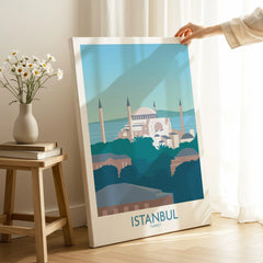 Istanbul Turkey travel poster wall art with Hagia Sophia, perfect for home decor and city skyline lovers.
