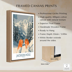 Framed Jackson Hole Ski Print - Wyoming showcasing high-quality giclée printing and a handmade wooden frame.