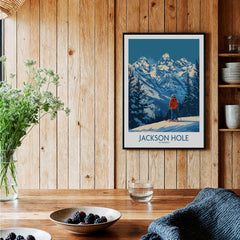 Jackson Hole Wall Art - Wyoming showcasing a skier amidst mountains, perfect for outdoor adventure inspiration.