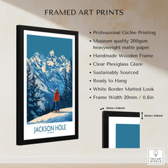 Jackson Hole Wall Art - Wyoming framed print showcasing snowy mountains and a skier, perfect for home decor.