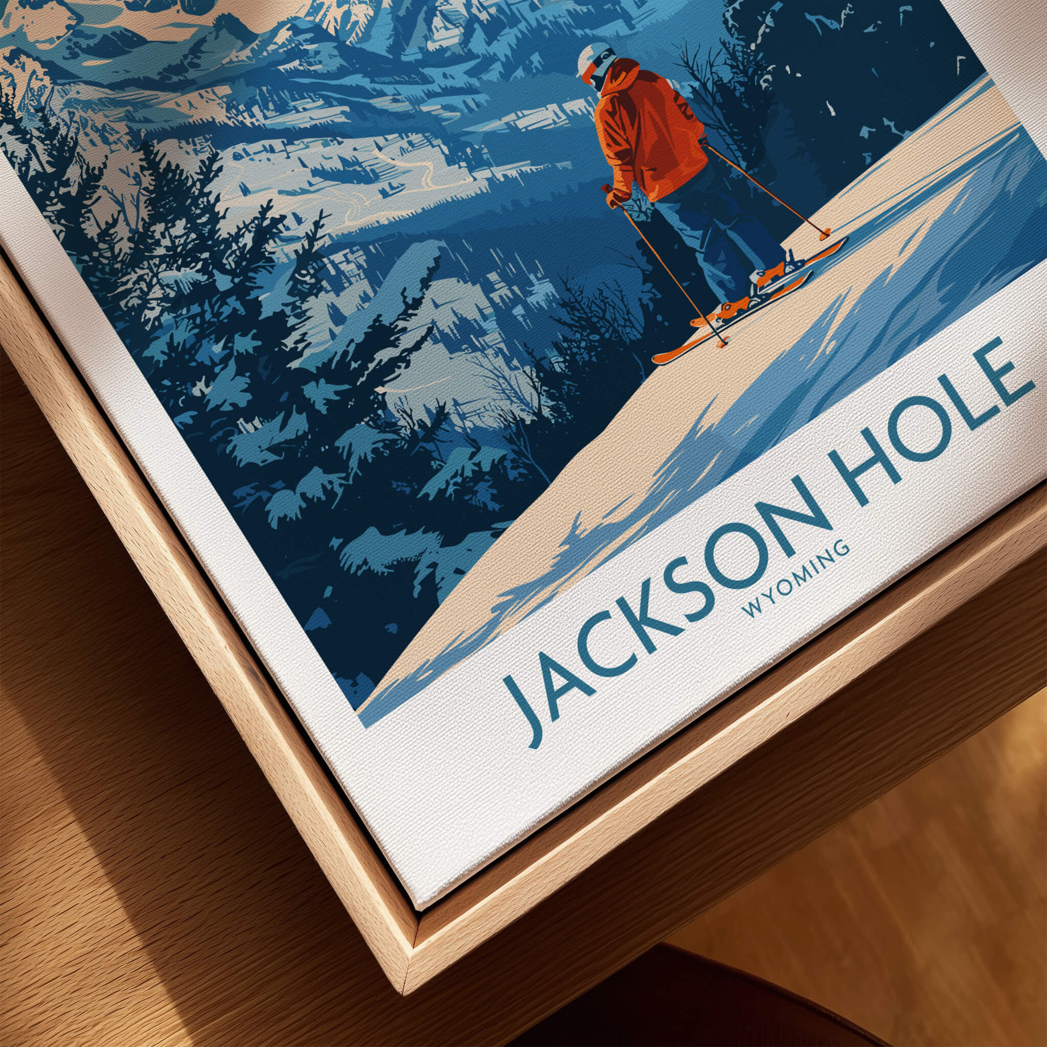 Jackson Hole Wall Art -  Wyoming ski poster showcasing outdoor adventure in a stunning Jackson Hole landscape.