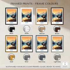Jasper National Park moose art print with eight frame color options, including black, white, natural, brown, gold, silver, dark grey, and light grey.