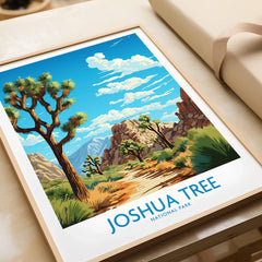 Framed Joshua Tree National Park art print with desert landscape and blue sky, unwrapped gift.