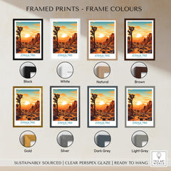Framed Joshua Tree Wall Art Poster in various frame colors including black, white, natural, and brown.