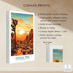 Joshua Tree Wall Art Poster featuring vibrant colors and sunset over the desert, perfect for home decoration.