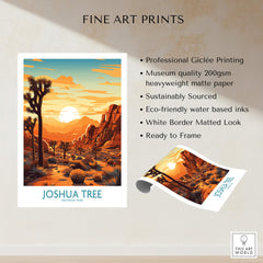 Joshua Tree Wall Art Poster showcasing a scenic sunset view over the desert landscape, perfect for home decoration.