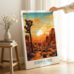 Joshua Tree Wall Art Poster showcasing a vibrant sunset, enhancing home decor with national park theme.