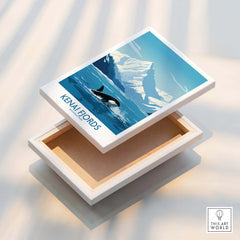 Kenai Fjords National Park wall art print with orca and snow-capped mountains on canvas frame
