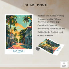 Key West Travel Poster - Florida featuring vibrant colors, palm trees, and iconic streets of Key West.