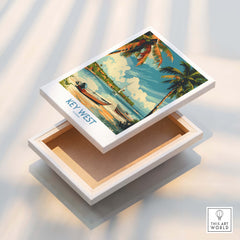 Key West Art Print displayed on a decorative box, showcasing Florida's vibrant culture and coastal scenery.