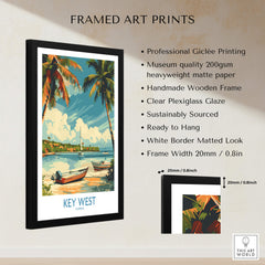Key West Art Print framed with a wooden frame, featuring vibrant tropical scene and high-quality Giclée printing.