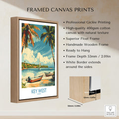 Key West Art Print featuring vibrant colors, framed in natural wood, ideal for home decor.