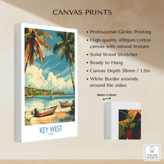 Key West Art Print showcasing vibrant Florida scenery with palm trees and boats, perfect for home decor.