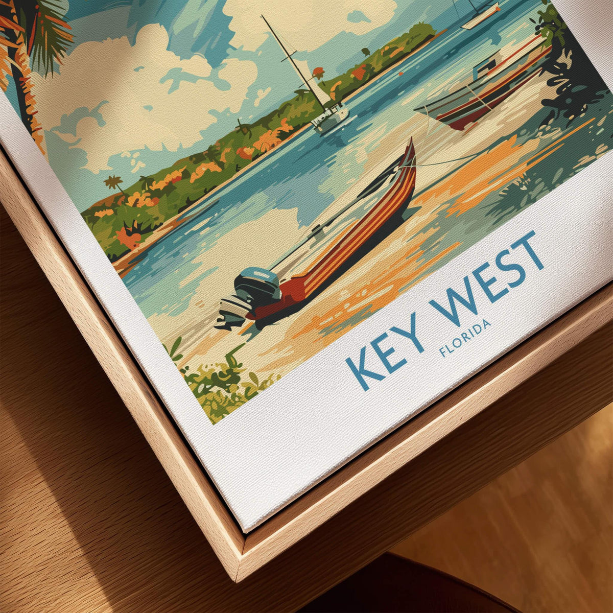 Key West Art Print featuring vibrant boats and beautiful scenery of Key West, Florida, perfect for home decor.