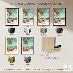 Key West Florida Poster framed canvas options in various colors including Black, White, Natural, Brown, Gold, and Silver.