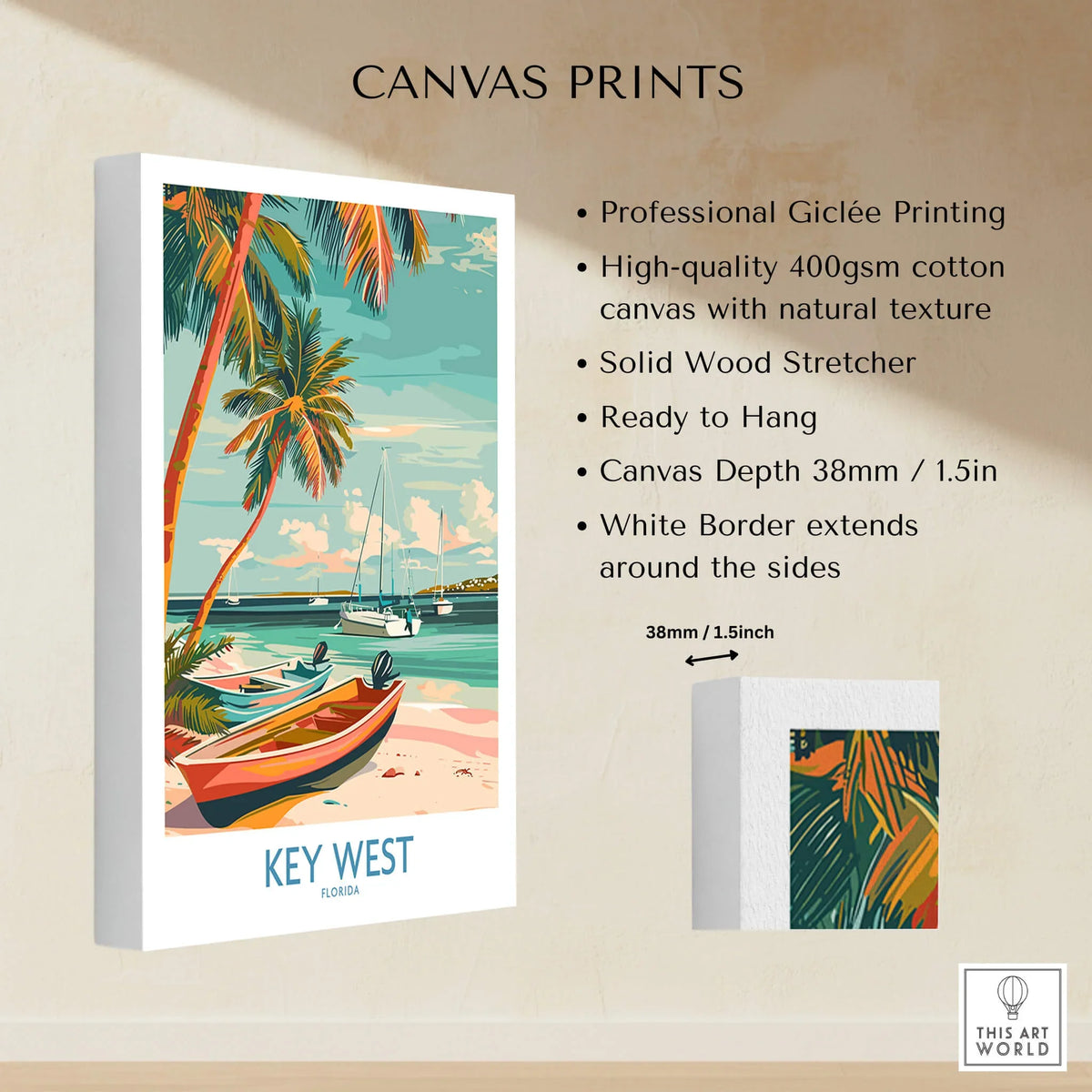 Key West Florida Poster featuring a vibrant palm tree design, perfect for enhancing home decor.
