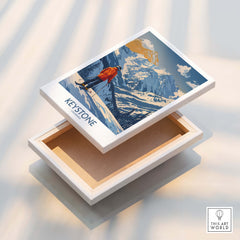 Keystone Ski Print - Colorado showcased on a decorative box, featuring a skier against a snowy mountain backdrop.