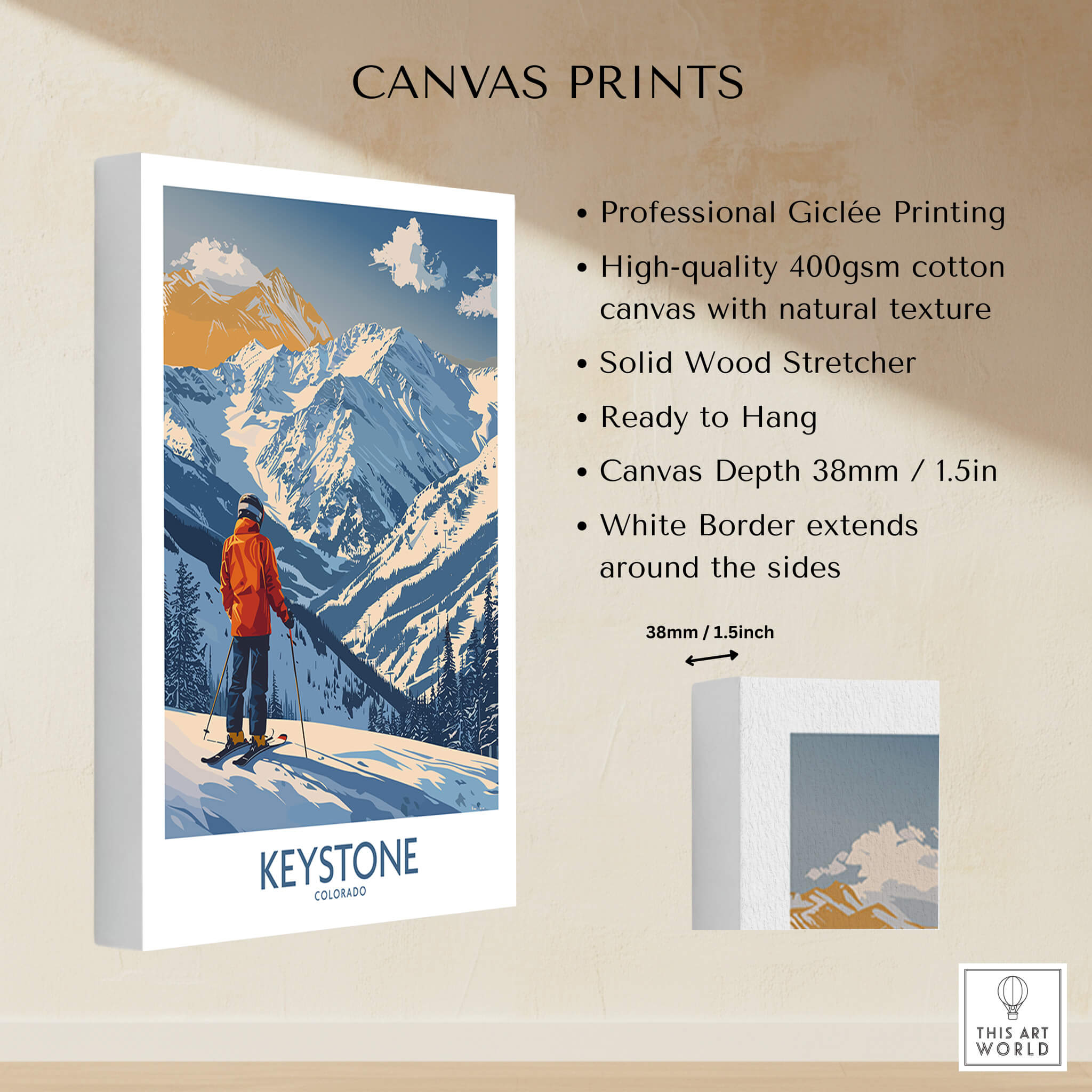 Keystone Ski Print - Colorado showcasing professional Giclée printing on high-quality canvas with stunning mountain landscape.