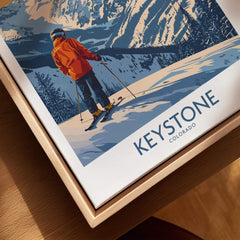 Keystone Ski Print - Colorado depicting a skier on a snowy slope in a beautiful mountain landscape.