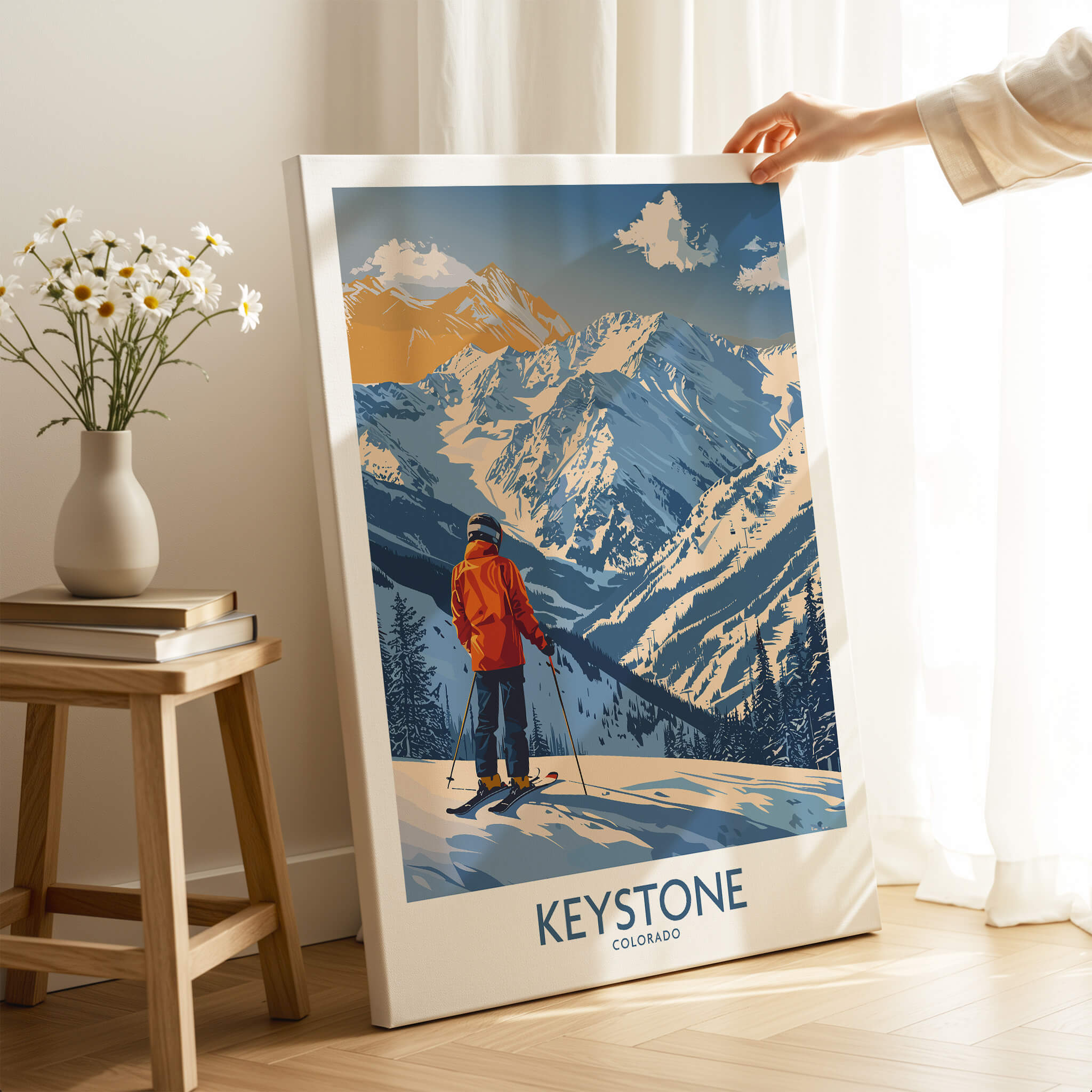 Keystone Ski Print - Colorado showcasing a skier against a beautiful mountain backdrop in Colorado.